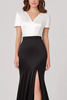 Load image into Gallery viewer, White Black Mermaid V-Neck Mother of the Bride Dress with Slit