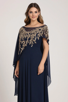 Sparkly Navy Chiffon Mother of the Bride Dress with Beading