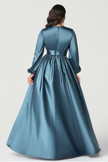 Twilight Satin V-Neck Mother of the Bride Dress with Sleeves