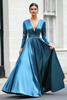 Load image into Gallery viewer, Dark Blue A Line V-Neck Satin Mother of the Bride Dress