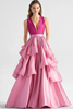 Load image into Gallery viewer, Hot Pink Ball Gown Tiered Satin Long Formal Dress