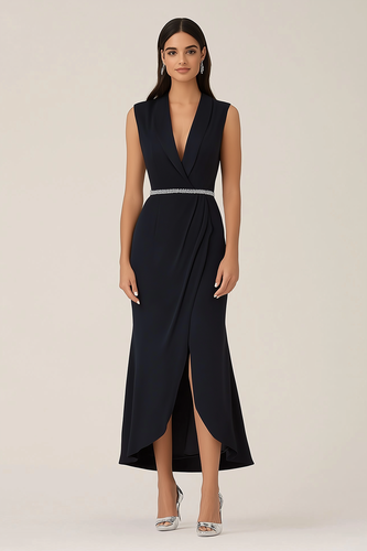 Black Deep V-Neck Sheath Mother of the Bride Dress