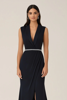 Black Deep V-Neck Sheath Mother of the Bride Dress