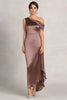 Load image into Gallery viewer, Taupe Satin Asymmetrical Chiffon Mother of the Bride Dress