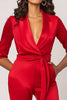 Load image into Gallery viewer, Red V-Neck Satin Half Sleeves High Waist Prom Jumpsuit