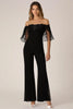 Load image into Gallery viewer, Queendancer Women Sparkly Black Prom Jumpsuit with Lace Chiffon Off the Shoulder Formal Dress with Embroidery