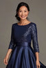 Load image into Gallery viewer, Sparkly Navy Scoop Satin Mother of the Bride Dress