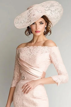 Floral Blush Lace Off the Shoulder Short Mother of the Bride Dress