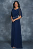 Load image into Gallery viewer, Navy A Line Pleated Chiffon Mother of the Bride Dress with Beading