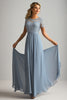 Load image into Gallery viewer, Floral Dusty Blue Round A Line Mother of the Bride Dress