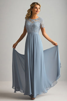 Floral Dusty Blue Round A Line Mother of the Bride Dress