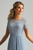 Load image into Gallery viewer, Floral Dusty Blue Round A Line Mother of the Bride Dress