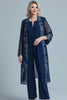 Load image into Gallery viewer, Sparkly Floral Navy Jumpsuit with Sequins Jacket