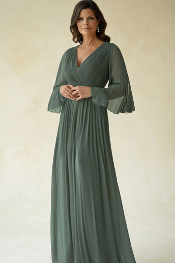 Agave V-Neck A Line Pleated Mother of the Bride Dress