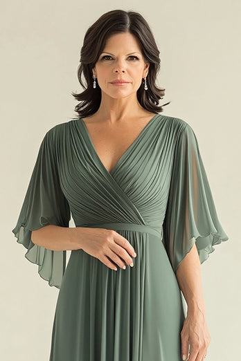 Agave V-Neck A Line Pleated Mother of the Bride Dress