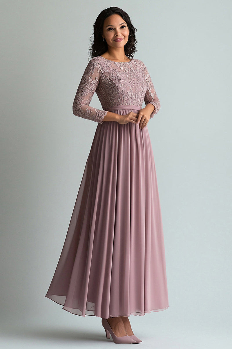 Load image into Gallery viewer, Floral Blush Round Pleated Mother of the Bride Dress