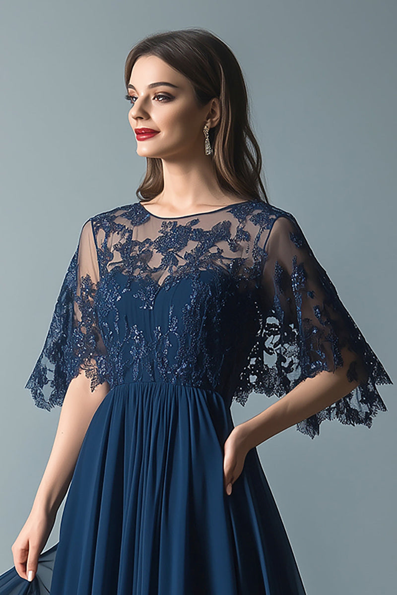 Load image into Gallery viewer, Sparkly Navy Illusion A Line Mother of the Bride Dress