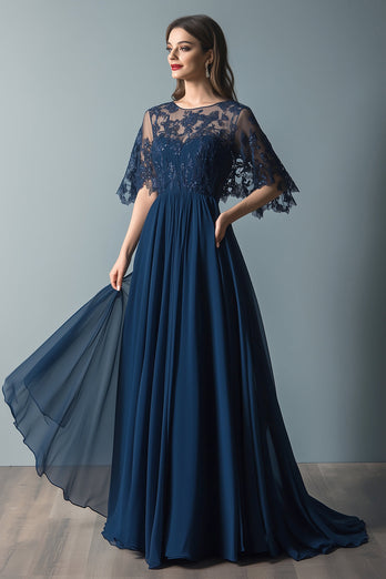 Sparkly Navy Illusion A Line Mother of the Bride Dress