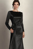 Load image into Gallery viewer, Black Satin Sheath Long Sleeves Mother of the Bride Dress with Side Waist