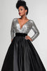 Load image into Gallery viewer, Sparkly Black Silver A Line V-Neck Sequin Mother of the Bride Dress