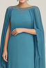 Load image into Gallery viewer, Blue Chiffon Boat Neck Flowy Beaded Maxi Mother of the Bride Dress