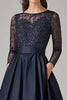 Load image into Gallery viewer, Sparkly Navy A Line Illusion Mother of the Bride Dress with Long Sleeves