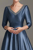 Load image into Gallery viewer, Sparkly Dark Blue V-Neck A Line Satin Mother of the Bride Dress