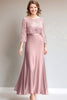 Load image into Gallery viewer, Pink Floral Boat Neck 3/4 Sleeves Mother of the Bride Dress with Lace