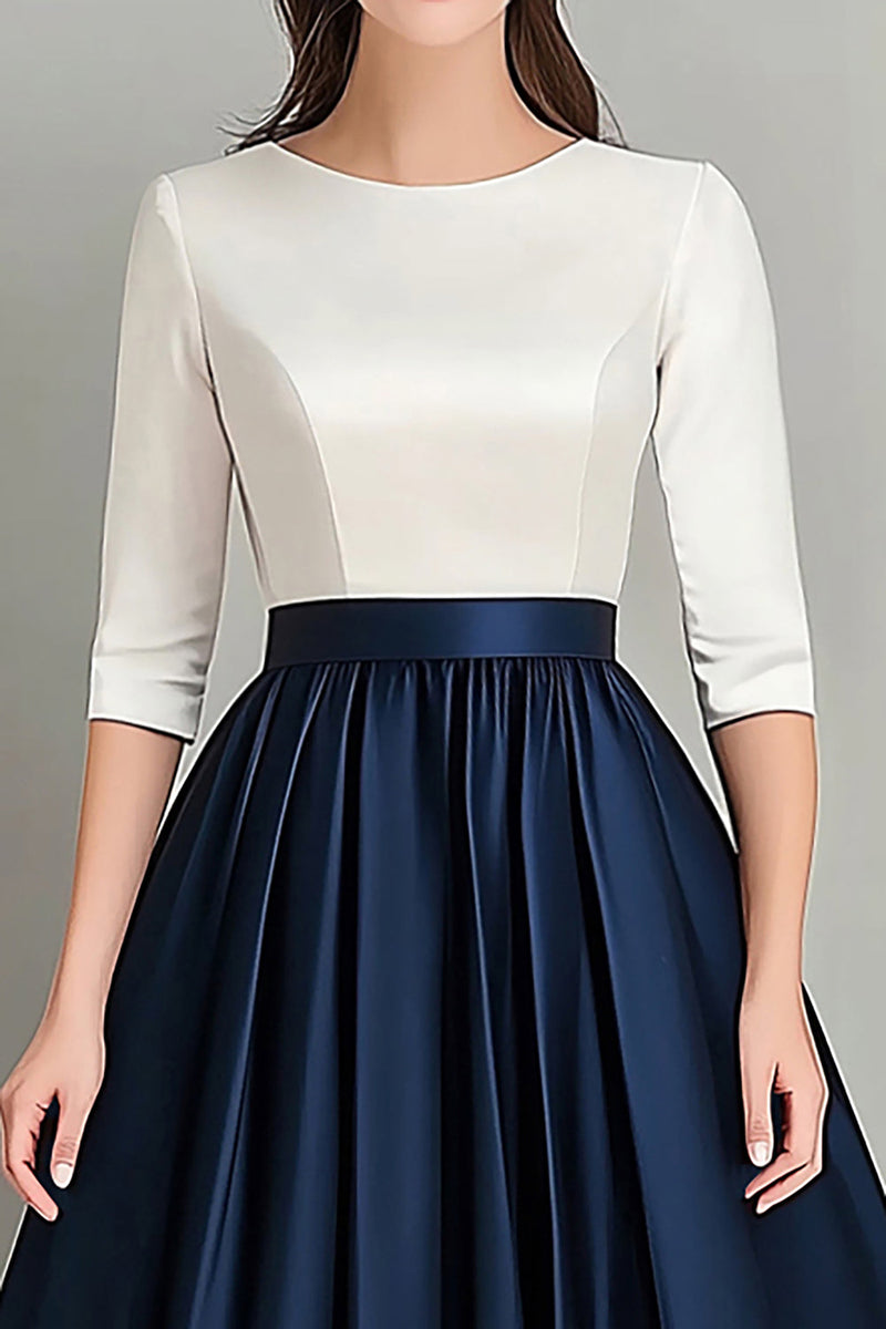 Load image into Gallery viewer, Elegant White Navy Pleated Mother of the Bride Dress