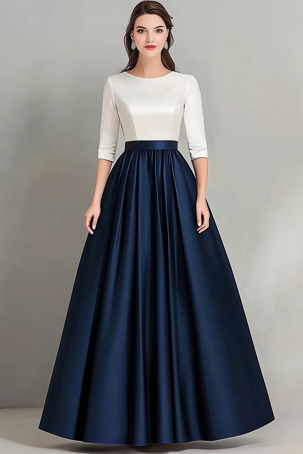 Elegant White Navy Pleated Mother of the Bride Dress