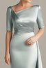 Load image into Gallery viewer, Silver Grey Asymmetrical Ruched Satin Mother of the Bride Dress