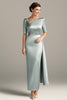 Load image into Gallery viewer, Silver Grey Asymmetrical Ruched Satin Mother of the Bride Dress