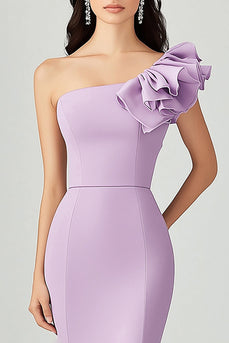 Lilic Satin Asymmetrical One Shoulder Long Formal Dress with Ruffles