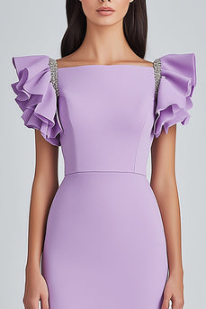 Lilac Bodycon Square Cap Sleeves Satin Formal Dress