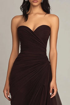 Dark Brown Sweetheart Sheath Ruffles Chiffon Long Formal Dress