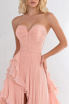 Pink Sweetheart Tiered Chiffon Asymmetrical Long Formal Dress