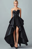 Load image into Gallery viewer, Black Asymmetrical Satin Long Formal Dress with 3D Flowers