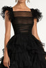 Load image into Gallery viewer, Black Tulle A Line Tiered Long Formal Dress