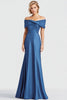 Load image into Gallery viewer, Blue Mermaid Satin Off the Shoulder Ruched Long Formal Dress