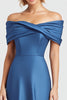 Load image into Gallery viewer, Blue Mermaid Satin Off the Shoulder Ruched Long Formal Dress