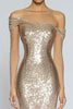 Load image into Gallery viewer, Sparkly Champagne Sequin Long Formal Dress with Long Sleeves