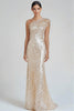 Load image into Gallery viewer, Champagne One Shoulder Sparkly Sequin Long Formal Dress