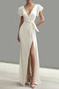 Load image into Gallery viewer, White V-Neck Satin Sheath Long Formal Dress with Slit