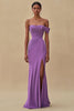 Load image into Gallery viewer, Purple Chiffon Off the Shoulder Ruched Long Formal Dress with Slit