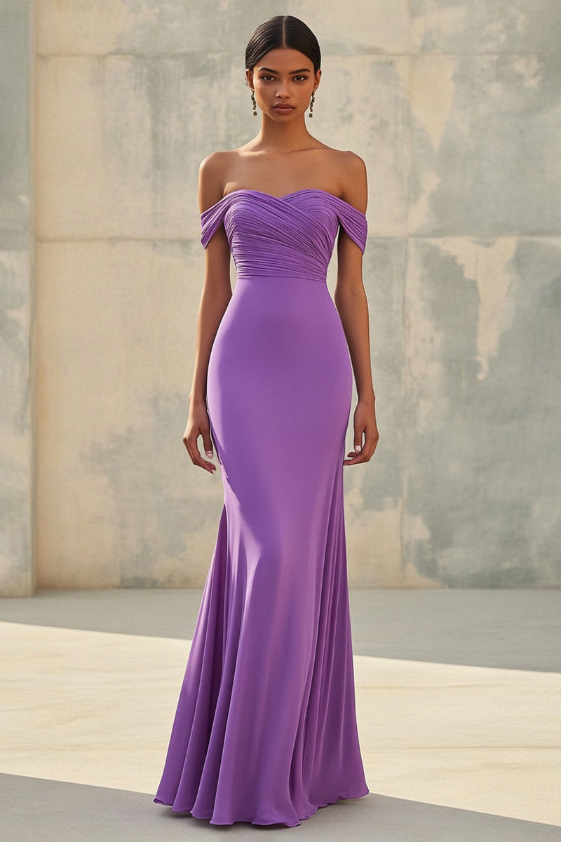 Load image into Gallery viewer, Elegant Purple Off the Shoulder Sweetheart Long Formal Dress