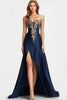 Load image into Gallery viewer, Navy Sparkly Sweetheart Satin Long Formal Dress with Slit