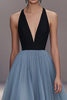 Load image into Gallery viewer, Black Blue Tulle Deep V-Neck A Line Long Formal Dress