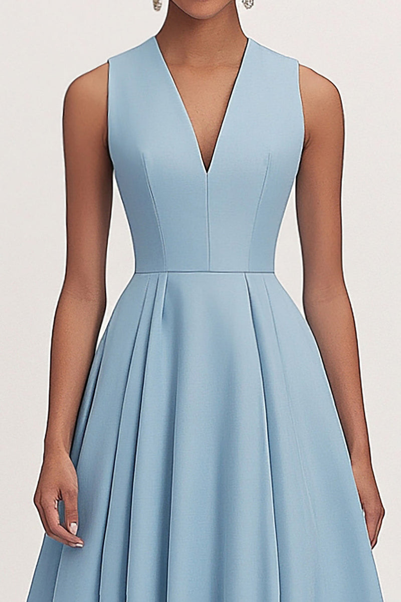 Load image into Gallery viewer, Blue A Line V-Neck Satin Long Formal Dress