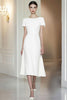 Load image into Gallery viewer, White Tea Length Boat Neck Formal Dress