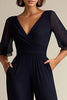 Load image into Gallery viewer, Navy V-Neck Chiffon 1/2 Sleeves Long Prom Jumpsuit